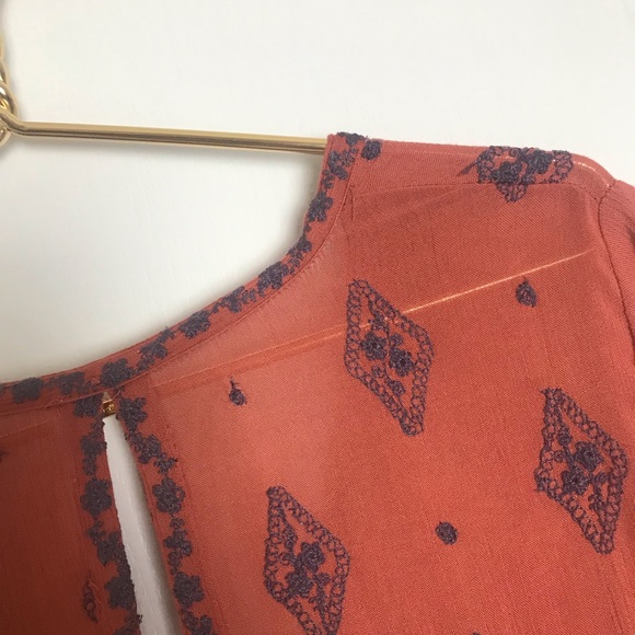 FREE PEOPLE Rust Orange Embroidered Mini Dress - Picture 6 of 8